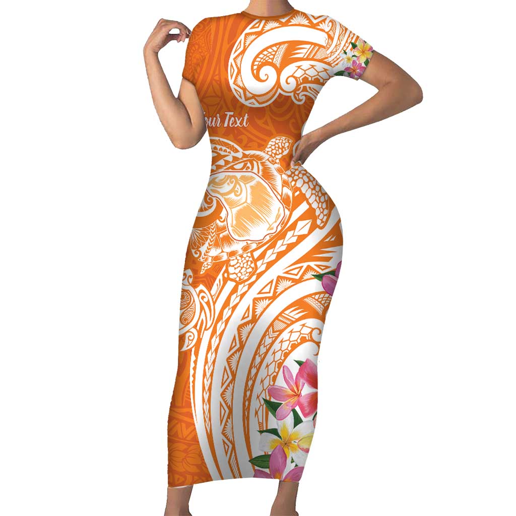 Aloha Lanai Island Personalized Short Sleeve Bodycon Dress Orange Dreamy Turtle