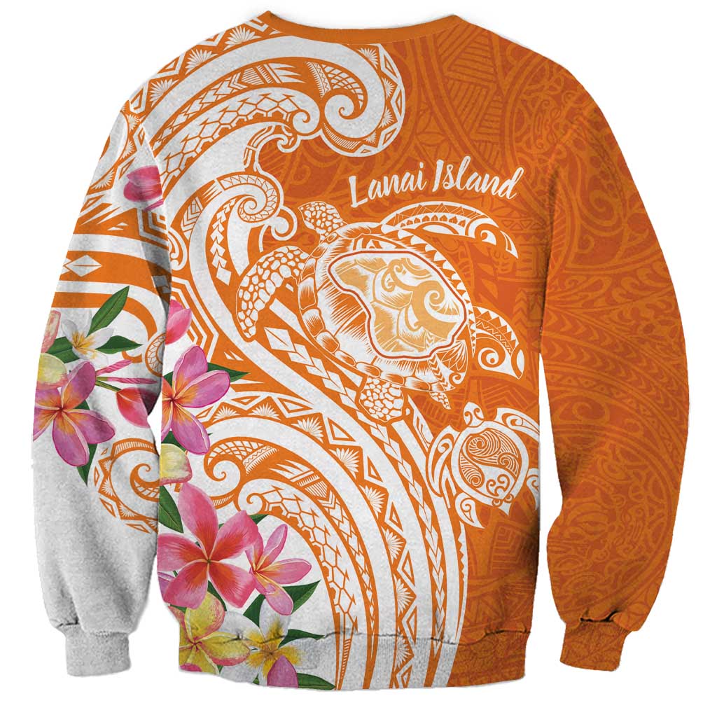 Aloha Lanai Island Personalized Sweatshirt Orange Dreamy Turtle LT7 - Polynesian Pride