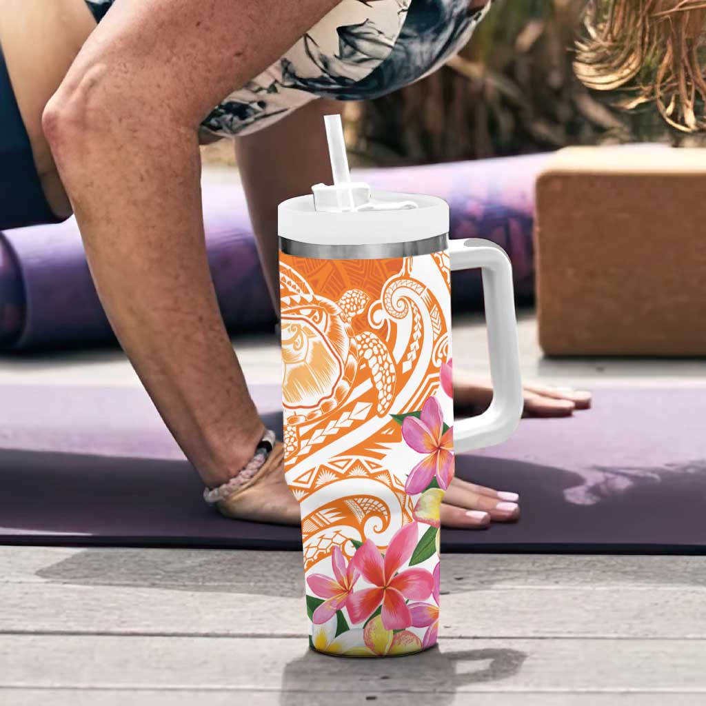 Aloha Lanai Island Personalized Tumbler With Handle Orange Dreamy Turtle LT7 - Polynesian Pride