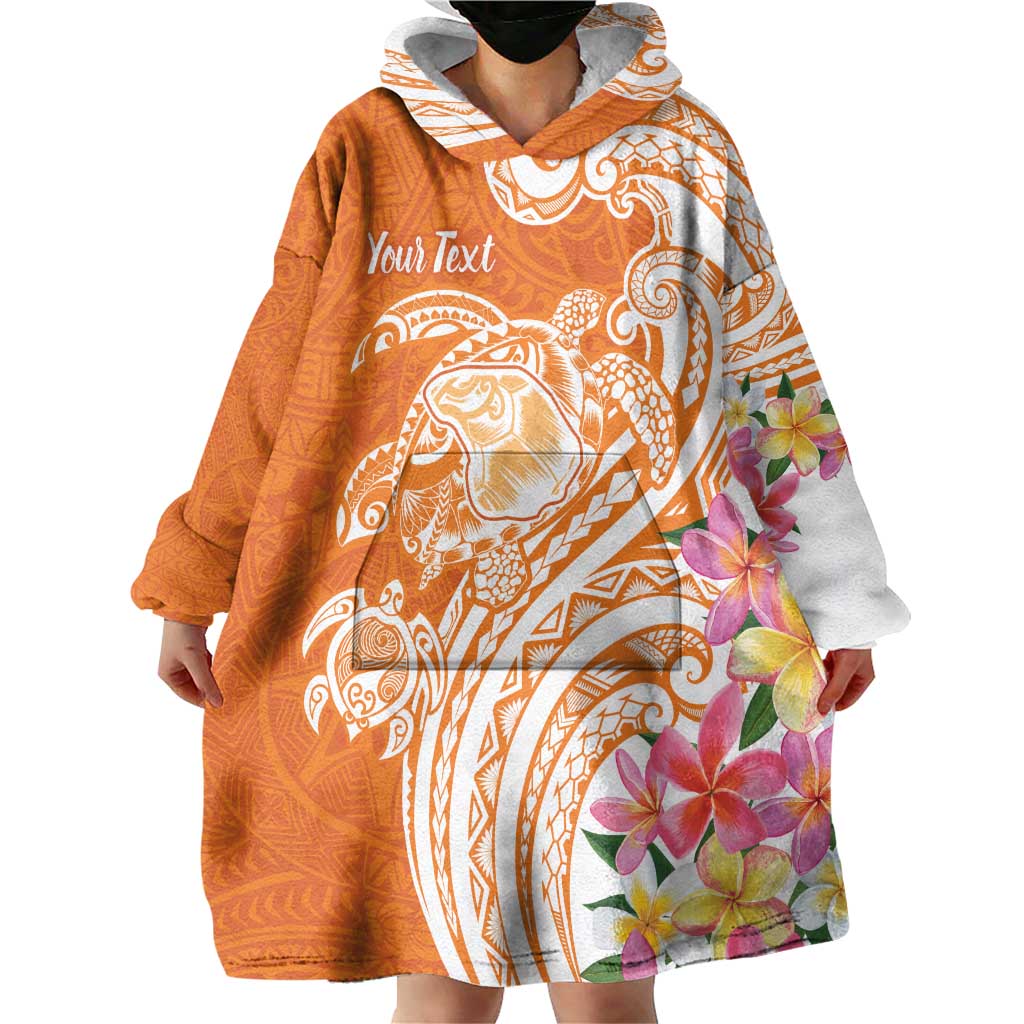 Aloha Lanai Island Personalized Wearable Blanket Hoodie Orange Dreamy Turtle