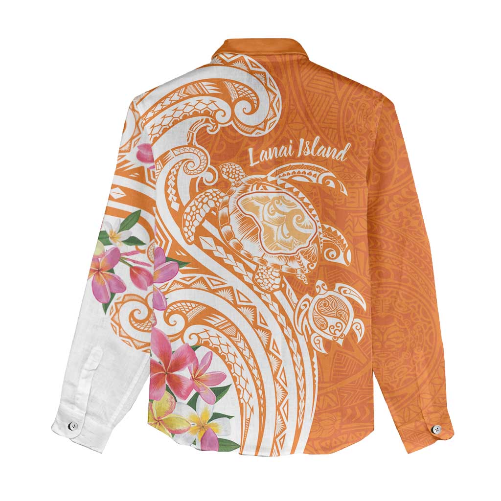 Aloha Lanai Island Personalized Women Casual Shirt Orange Dreamy Turtle