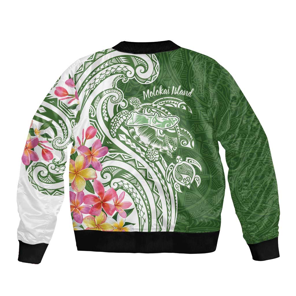 Aloha Molokai Island Personalized Bomber Jacket Sage Dreamy Turtle LT7 - Polynesian Pride