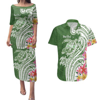 Aloha Molokai Island Personalized Couples Matching Puletasi and Hawaiian Shirt Sage Dreamy Turtle