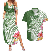Aloha Molokai Island Personalized Couples Matching Summer Maxi Dress and Hawaiian Shirt Sage Dreamy Turtle
