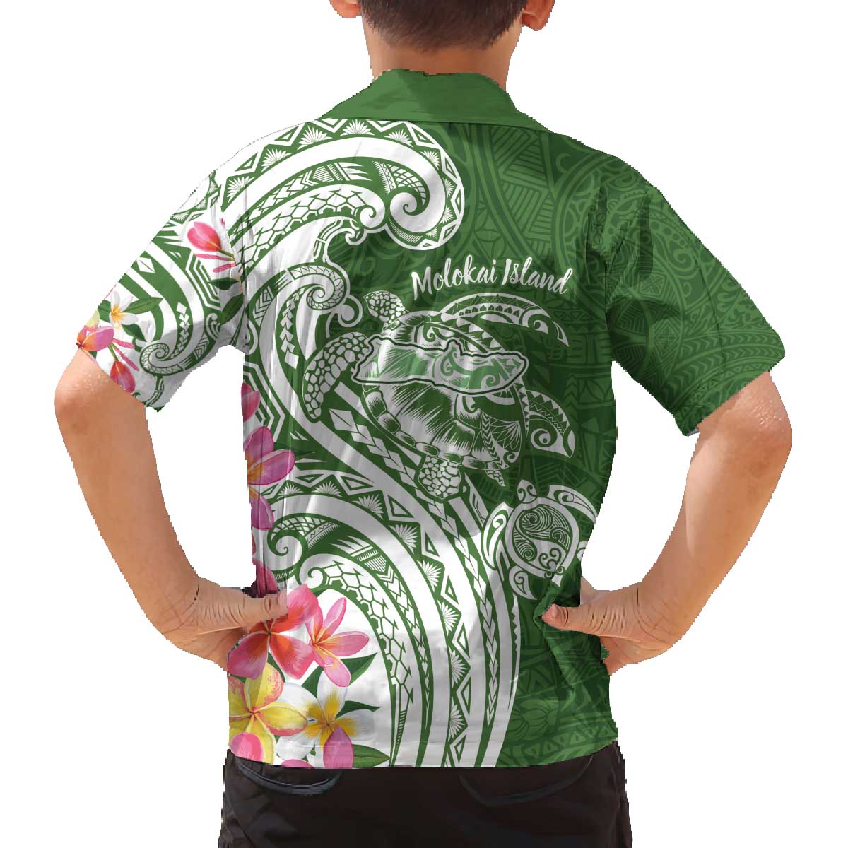Aloha Molokai Island Personalized Family Matching Off The Shoulder Long Sleeve Dress and Hawaiian Shirt Sage Dreamy Turtle