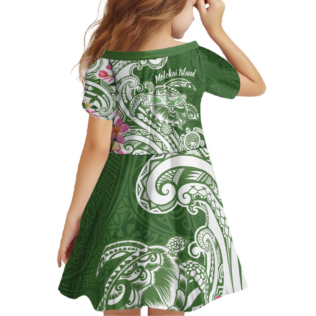 Aloha Molokai Island Personalized Family Matching Off The Shoulder Long Sleeve Dress and Hawaiian Shirt Sage Dreamy Turtle