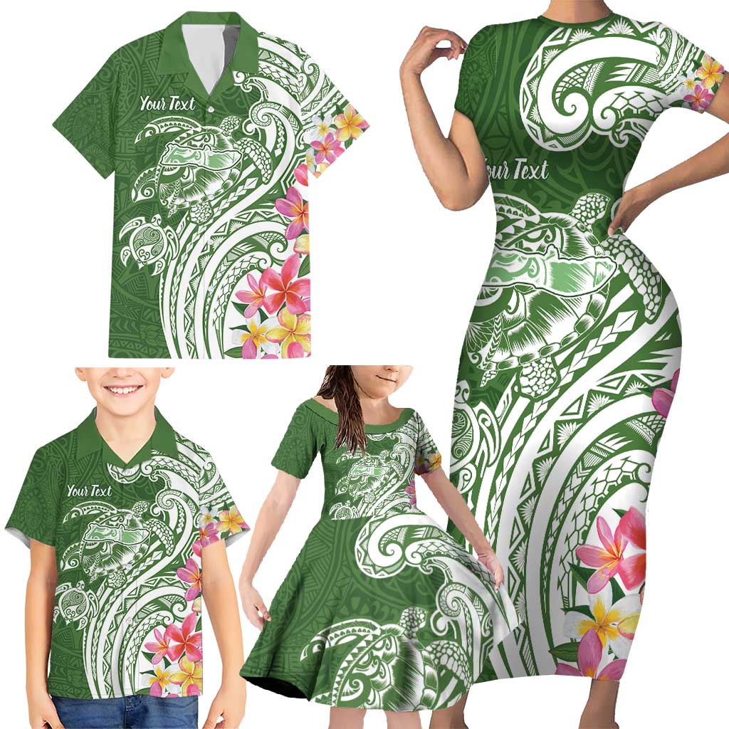 Aloha Molokai Island Personalized Family Matching Short Sleeve Bodycon Dress and Hawaiian Shirt Sage Dreamy Turtle