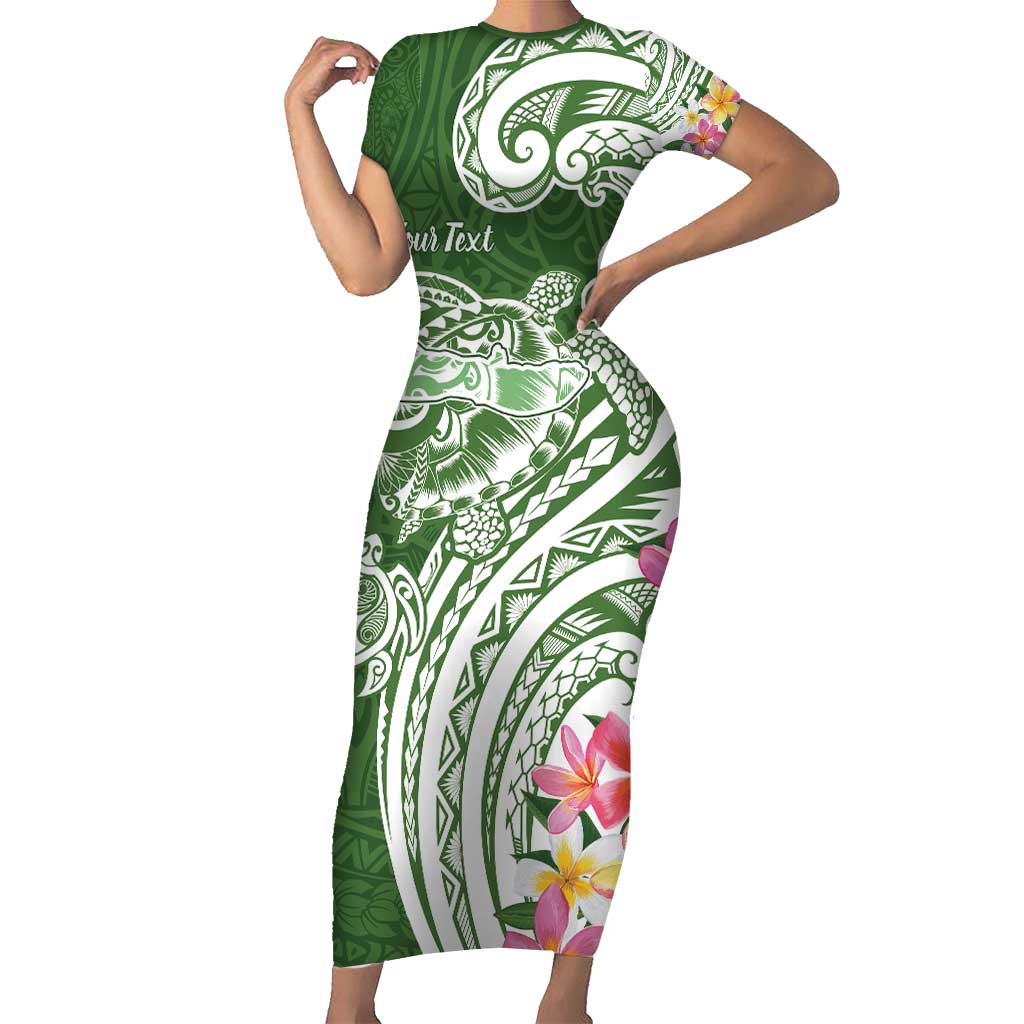 Aloha Molokai Island Personalized Family Matching Short Sleeve Bodycon Dress and Hawaiian Shirt Sage Dreamy Turtle