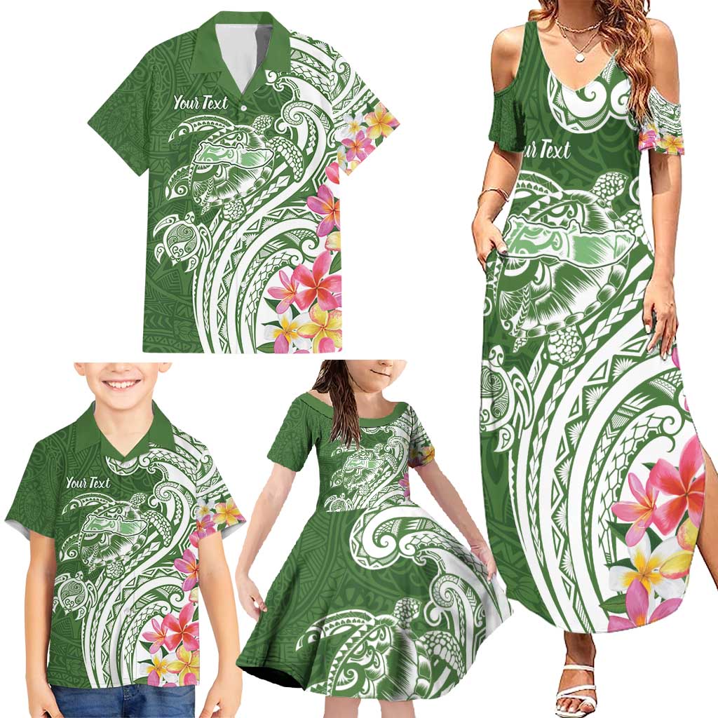 Aloha Molokai Island Personalized Family Matching Summer Maxi Dress and Hawaiian Shirt Sage Dreamy Turtle
