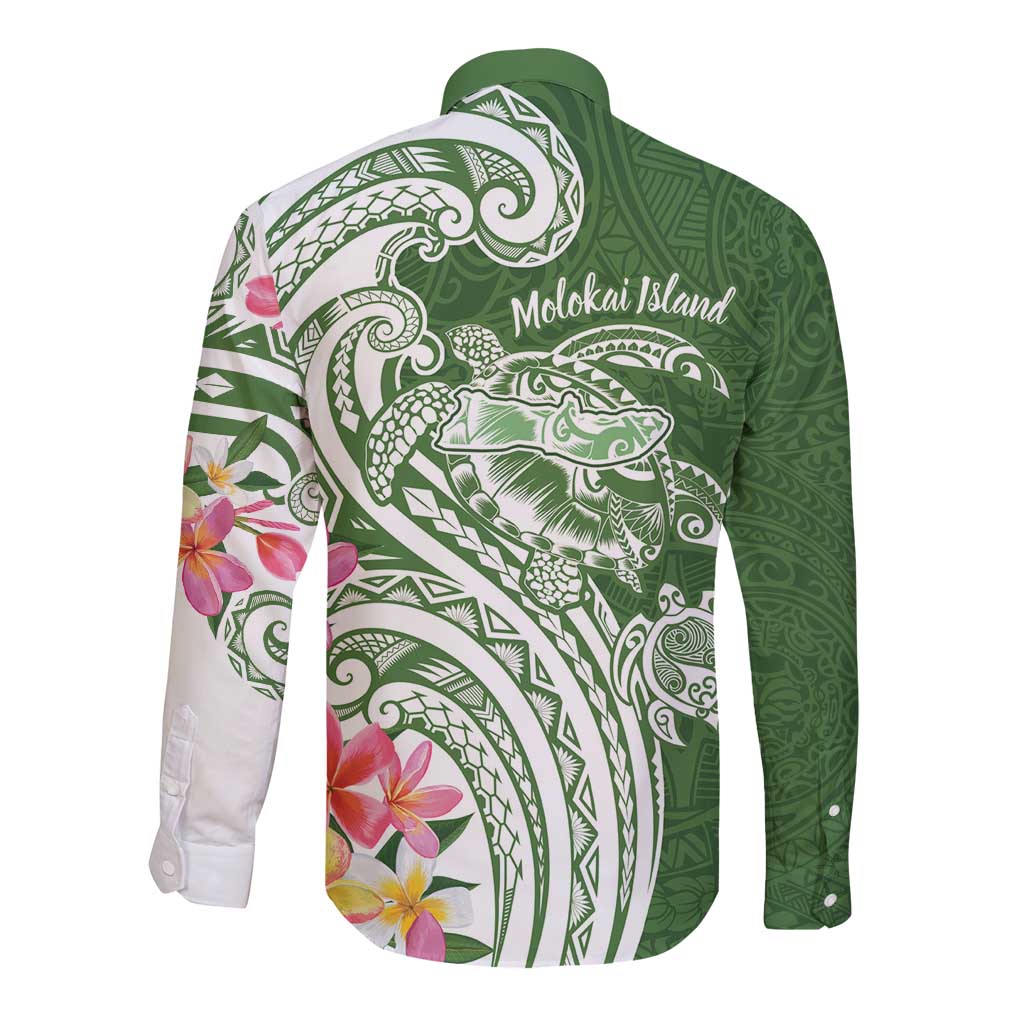 Aloha Molokai Island Personalized Long Sleeve Button Shirt Sage Dreamy Turtle LT7 - Polynesian Pride