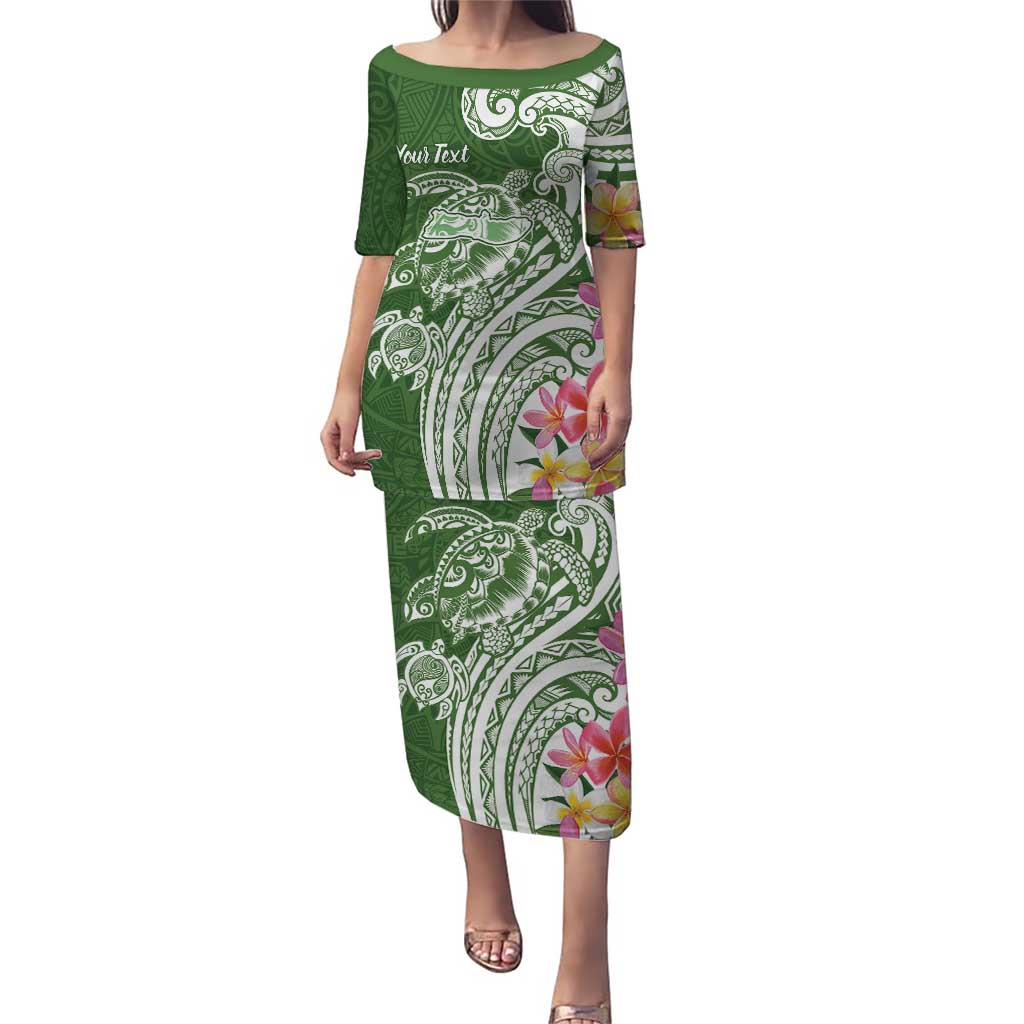 Aloha Molokai Island Personalized Puletasi Sage Dreamy Turtle LT7 Long Dress Sage Green - Polynesian Pride