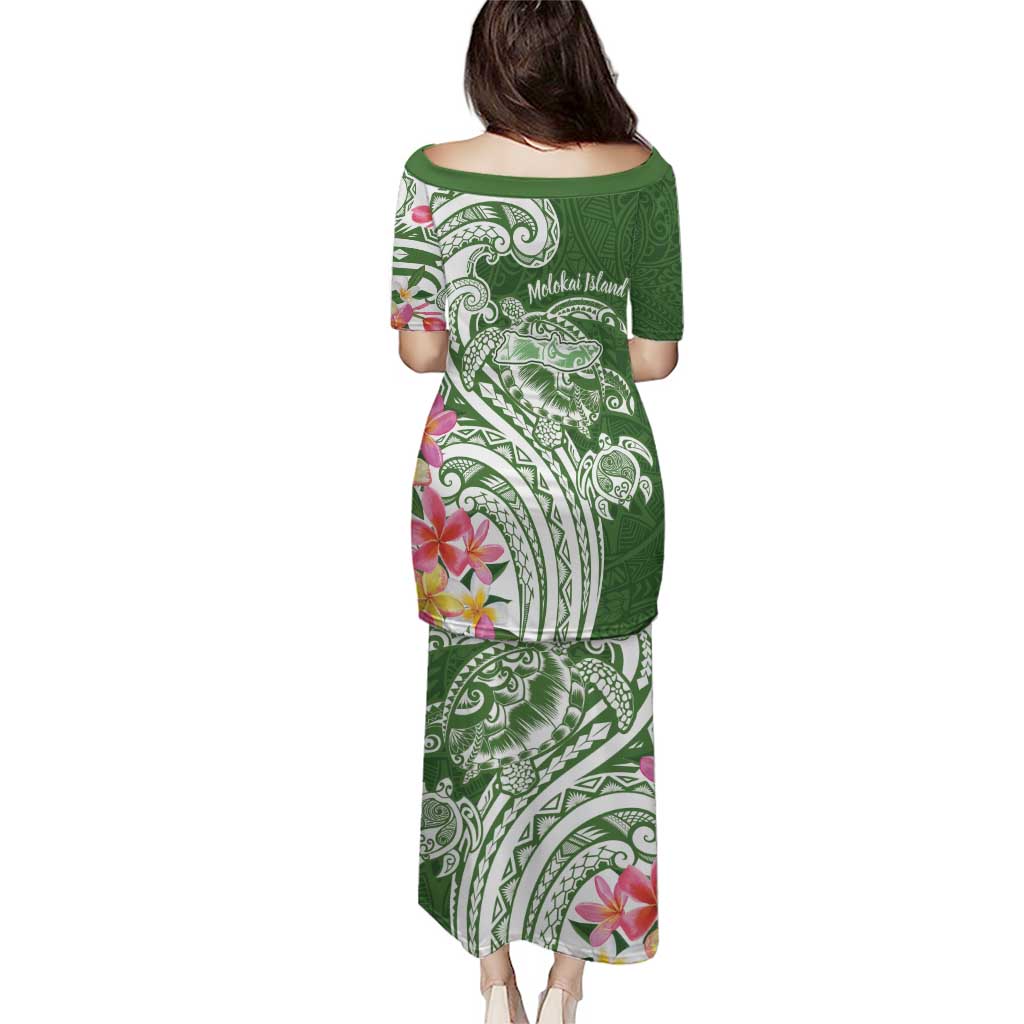 Aloha Molokai Island Personalized Puletasi Sage Dreamy Turtle LT7 - Polynesian Pride