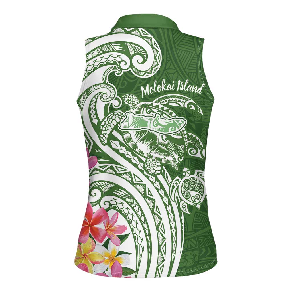 Aloha Molokai Island Personalized Women Sleeveless Polo Shirt Sage Dreamy Turtle LT7 - Polynesian Pride