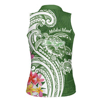 Aloha Molokai Island Personalized Women Sleeveless Polo Shirt Sage Dreamy Turtle LT7 - Polynesian Pride