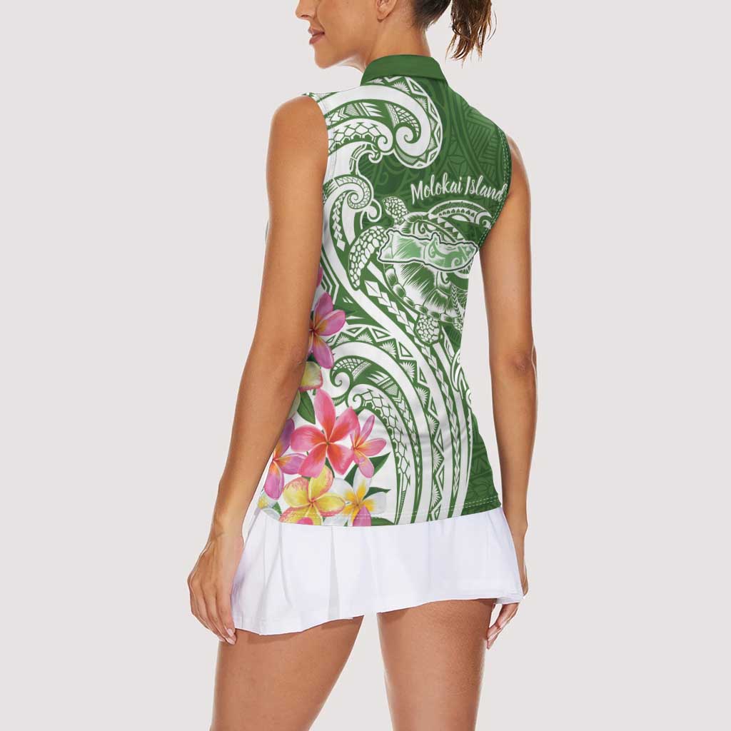 Aloha Molokai Island Personalized Women Sleeveless Polo Shirt Sage Dreamy Turtle LT7 - Polynesian Pride