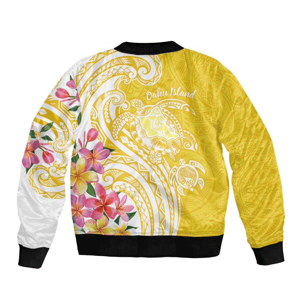 Aloha Oahu Island Personalized Bomber Jacket Yellow Dreamy Turtle LT7 - Polynesian Pride