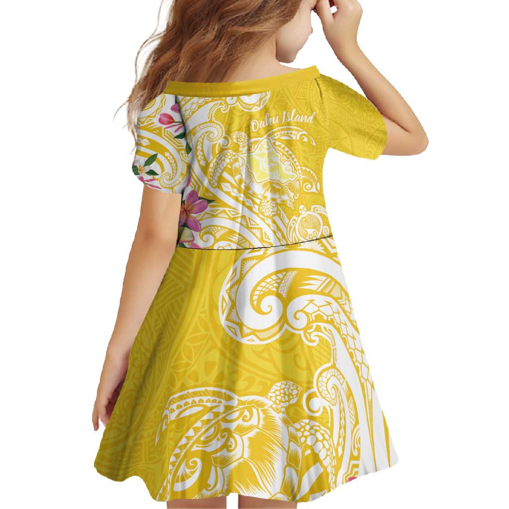 Aloha Oahu Island Personalized Family Matching Mermaid Dress and Hawaiian Shirt Yellow Dreamy Turtle