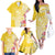 Aloha Oahu Island Personalized Family Matching Off The Shoulder Long Sleeve Dress and Hawaiian Shirt Yellow Dreamy Turtle