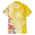 Aloha Oahu Island Personalized Family Matching Off The Shoulder Long Sleeve Dress and Hawaiian Shirt Yellow Dreamy Turtle