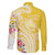 Aloha Oahu Island Personalized Family Matching Off The Shoulder Long Sleeve Dress and Hawaiian Shirt Yellow Dreamy Turtle