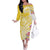 Aloha Oahu Island Personalized Family Matching Off The Shoulder Long Sleeve Dress and Hawaiian Shirt Yellow Dreamy Turtle