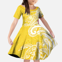 Aloha Oahu Island Personalized Kid Short Sleeve Dress Yellow Dreamy Turtle