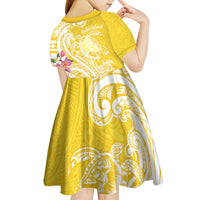 Aloha Oahu Island Personalized Kid Short Sleeve Dress Yellow Dreamy Turtle