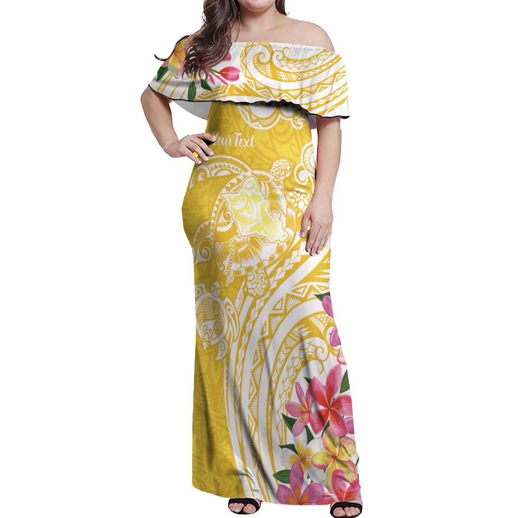 Aloha Oahu Island Personalized Off Shoulder Maxi Dress Yellow Dreamy Turtle