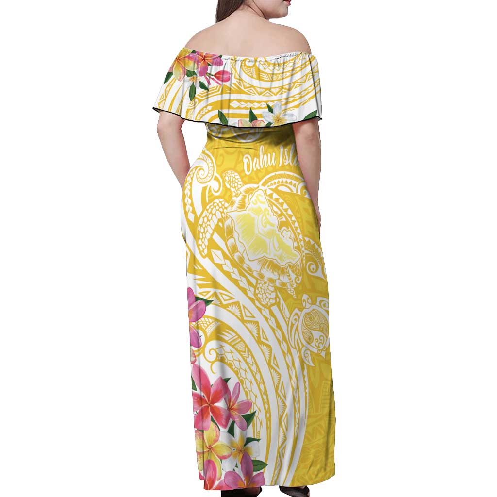Aloha Oahu Island Personalized Off Shoulder Maxi Dress Yellow Dreamy Turtle