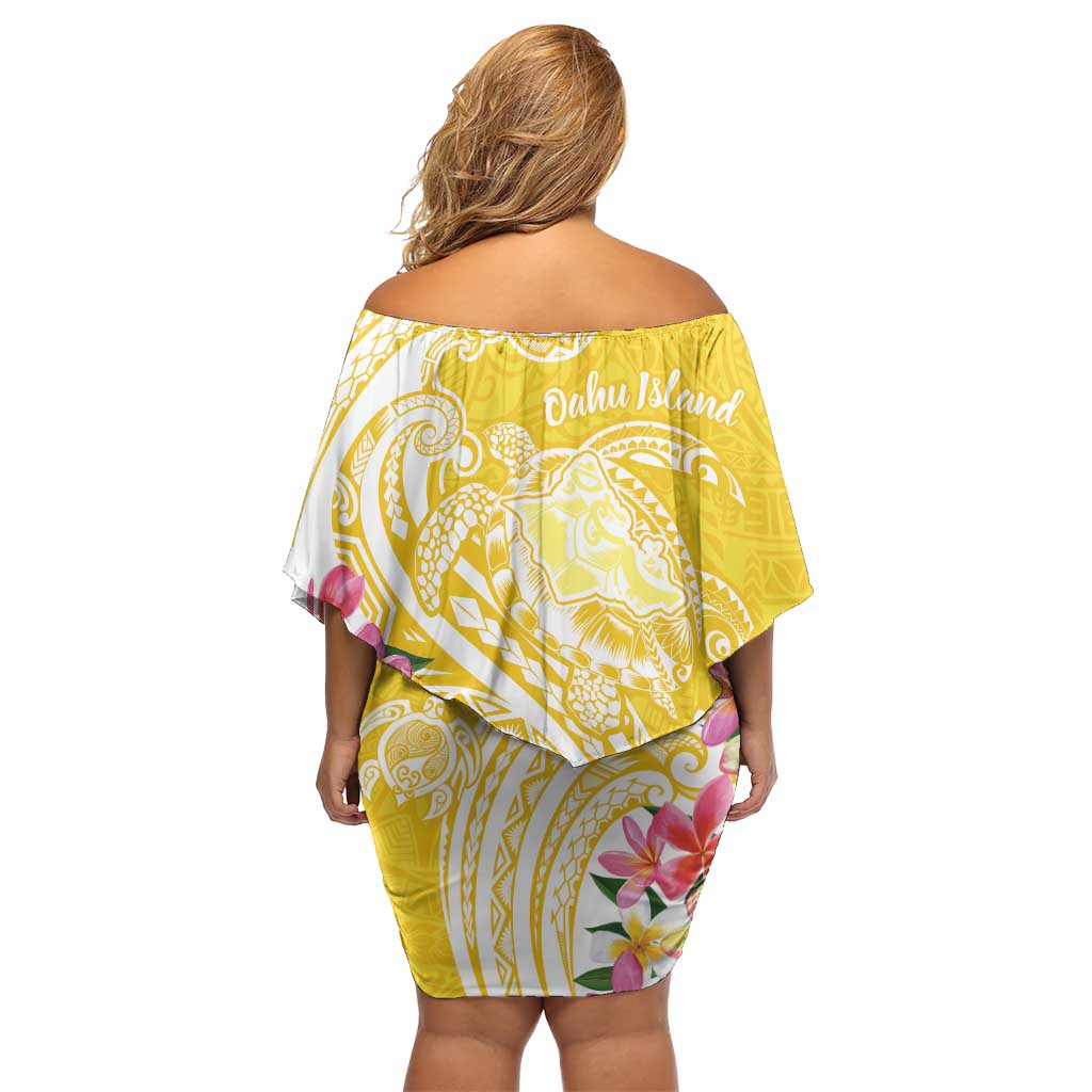 Aloha Oahu Island Personalized Off Shoulder Short Dress Yellow Dreamy Turtle