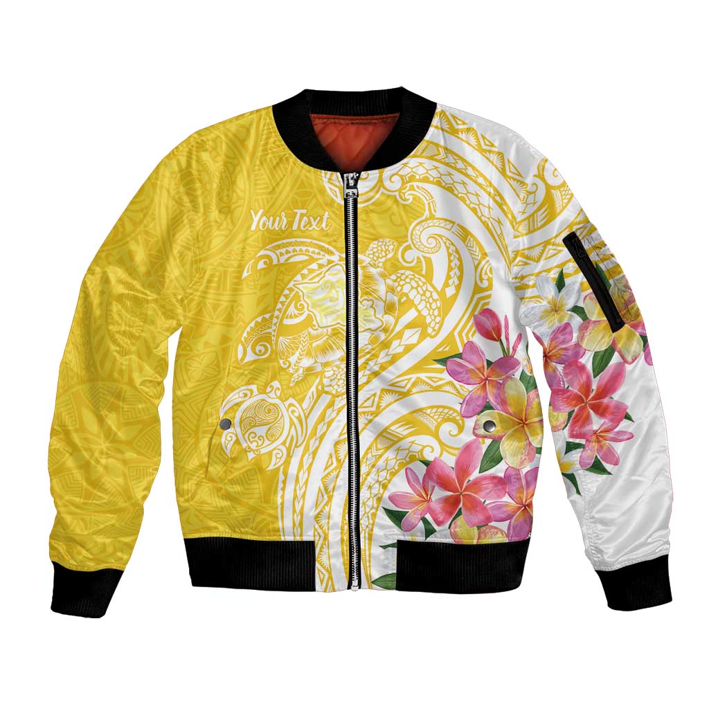 Aloha Oahu Island Personalized Sleeve Zip Bomber Jacket Yellow Dreamy Turtle LT7 Unisex Yellow - Polynesian Pride