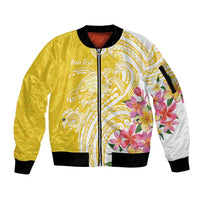 Aloha Oahu Island Personalized Sleeve Zip Bomber Jacket Yellow Dreamy Turtle LT7 Unisex Yellow - Polynesian Pride