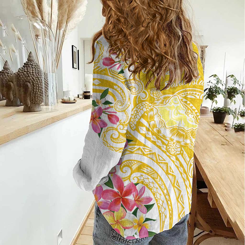 Aloha Oahu Island Personalized Women Casual Shirt Yellow Dreamy Turtle
