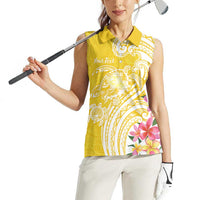Aloha Oahu Island Personalized Women Sleeveless Polo Shirt Yellow Dreamy Turtle