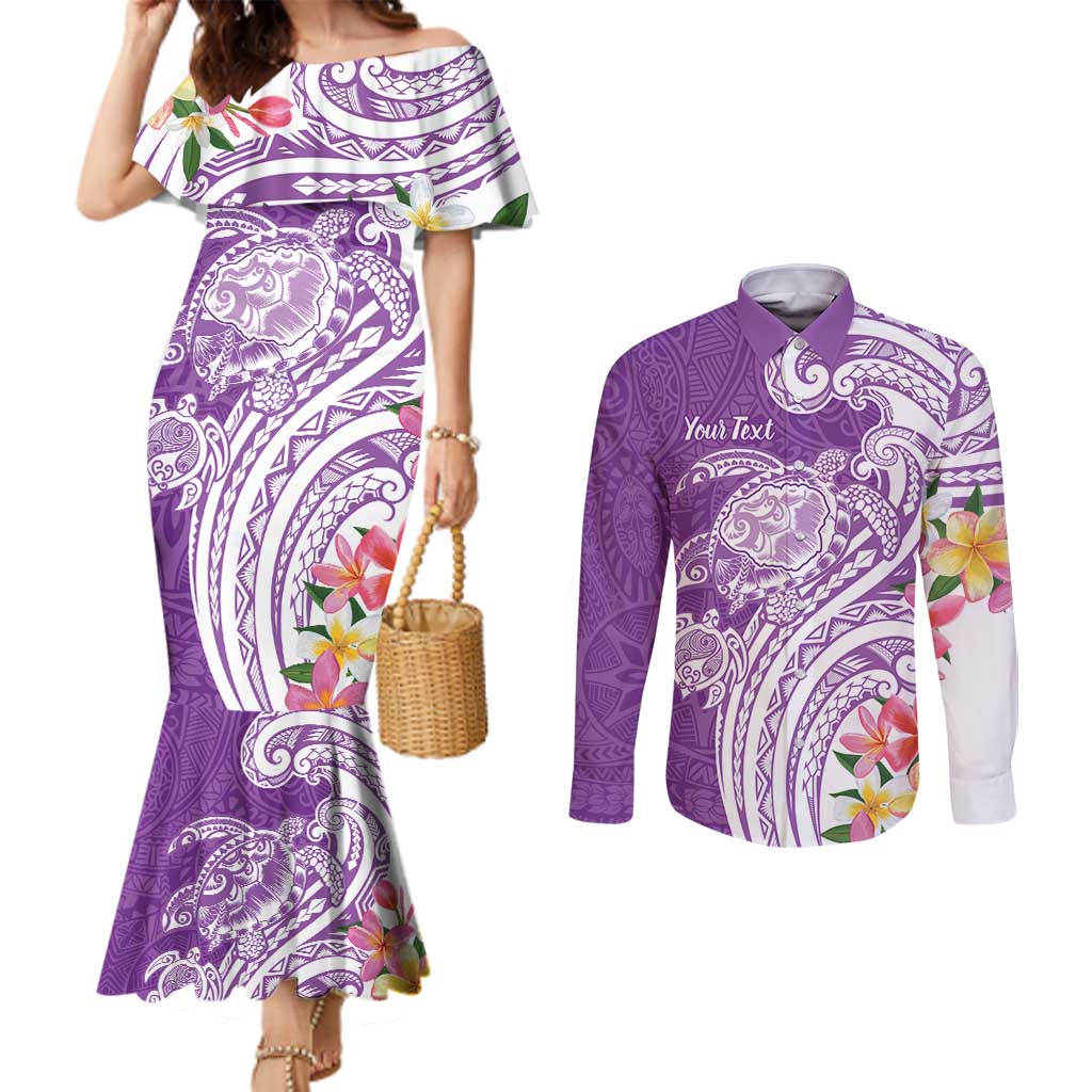 Aloha Kauai Island Personalized Couples Matching Mermaid Dress and Long Sleeve Button Shirt Lilac Dreamy Turtle LT7 Lilac - Polynesian Pride