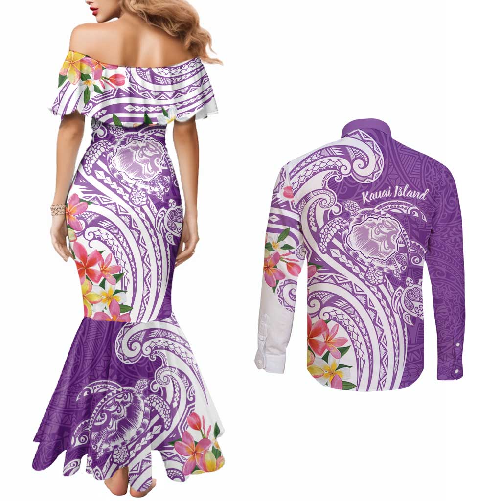 Aloha Kauai Island Personalized Couples Matching Mermaid Dress and Long Sleeve Button Shirt Lilac Dreamy Turtle LT7 - Polynesian Pride