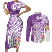 Aloha Kauai Island Personalized Couples Matching Short Sleeve Bodycon Dress and Long Sleeve Button Shirt Lilac Dreamy Turtle LT7 Lilac - Polynesian Pride