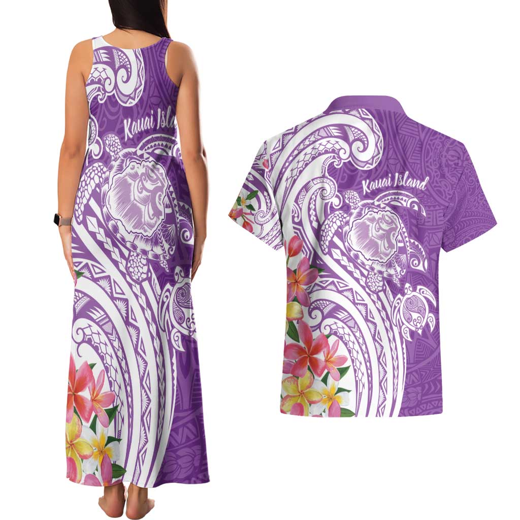 Aloha Kauai Island Personalized Couples Matching Tank Maxi Dress and Hawaiian Shirt Lilac Dreamy Turtle