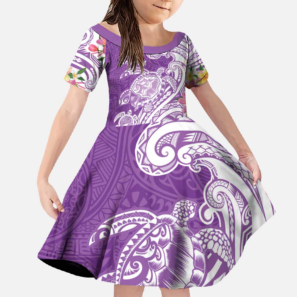 Aloha Kauai Island Personalized Family Matching Off Shoulder Maxi Dress and Hawaiian Shirt Lilac Dreamy Turtle