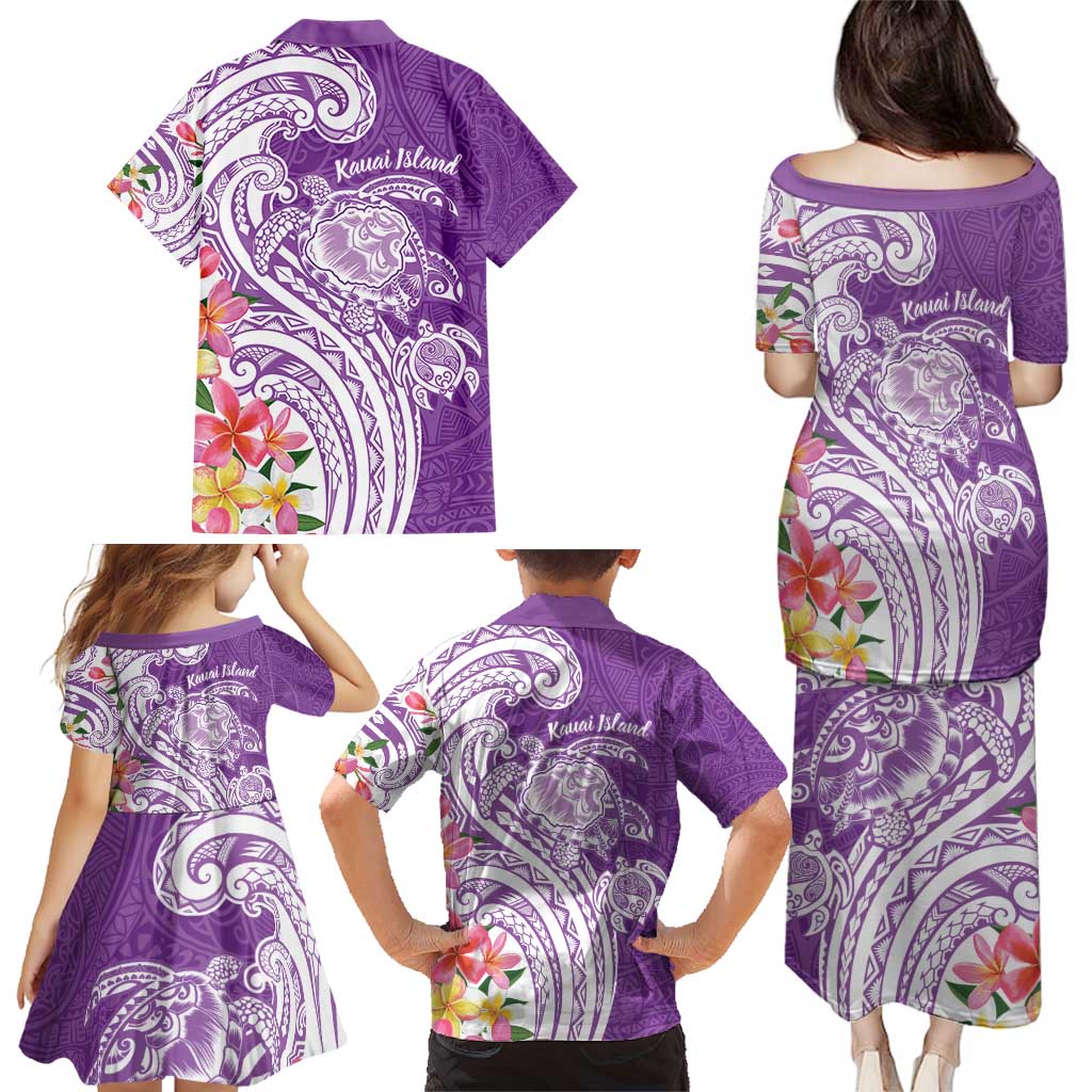 Aloha Kauai Island Personalized Family Matching Puletasi and Hawaiian Shirt Lilac Dreamy Turtle