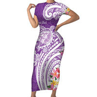 Aloha Kauai Island Personalized Family Matching Short Sleeve Bodycon Dress and Hawaiian Shirt Lilac Dreamy Turtle
