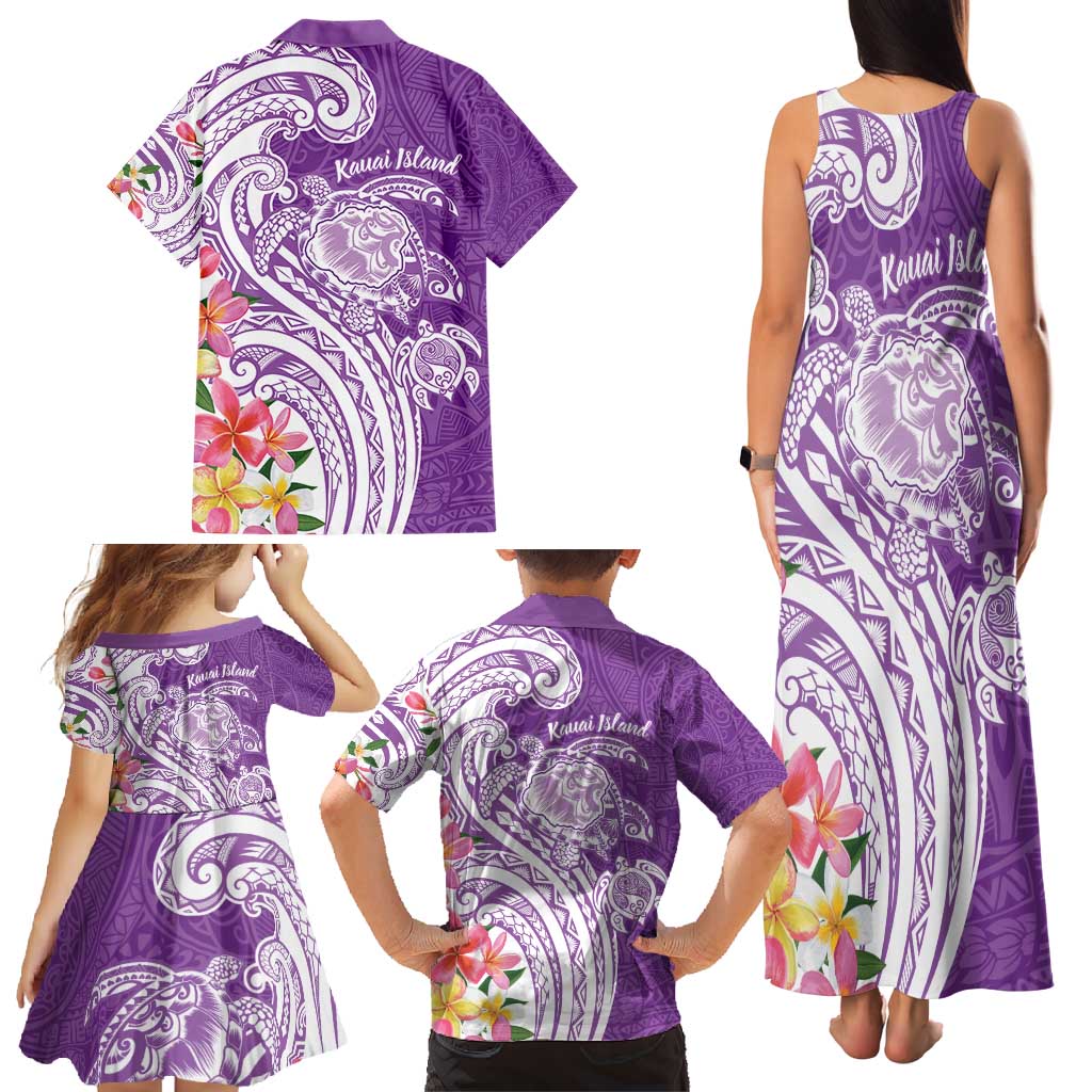 Aloha Kauai Island Personalized Family Matching Tank Maxi Dress and Hawaiian Shirt Lilac Dreamy Turtle