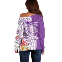 Aloha Kauai Island Personalized Off Shoulder Sweater Lilac Dreamy Turtle