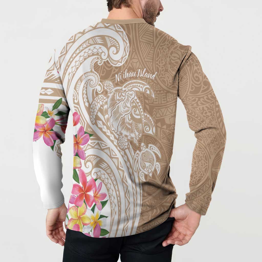 Aloha Niihau Island Personalized Button Sweatshirt Beige Dreamy Turtle LT7 - Polynesian Pride