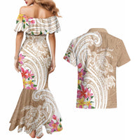 Aloha Ni’ihau Island Personalized Couples Matching Mermaid Dress and Hawaiian Shirt Beige Dreamy Turtle