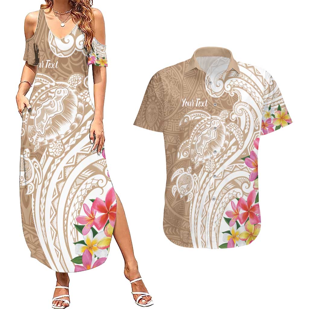 Aloha Ni’ihau Island Personalized Couples Matching Summer Maxi Dress and Hawaiian Shirt Beige Dreamy Turtle