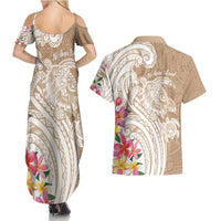 Aloha Ni’ihau Island Personalized Couples Matching Summer Maxi Dress and Hawaiian Shirt Beige Dreamy Turtle