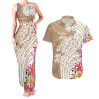 Aloha Ni’ihau Island Personalized Couples Matching Tank Maxi Dress and Hawaiian Shirt Beige Dreamy Turtle