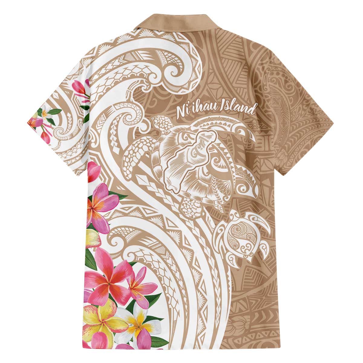 Aloha Ni’ihau Island Personalized Family Matching Off The Shoulder Long Sleeve Dress and Hawaiian Shirt Beige Dreamy Turtle