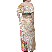 Aloha Ni’ihau Island Personalized Family Matching Off Shoulder Maxi Dress and Hawaiian Shirt Beige Dreamy Turtle